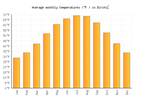 Birchiş average temperature chart (Fahrenheit)