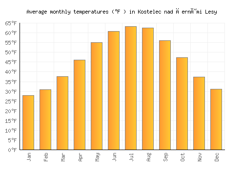 Kostelec nad Černými Lesy average temperature chart (Fahrenheit)