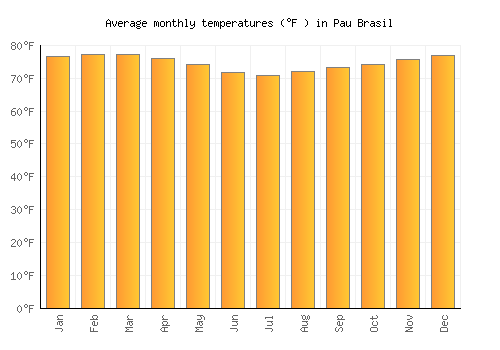 Pau Brasil average temperature chart (Fahrenheit)