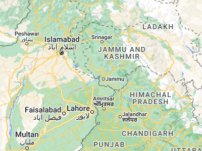 Map showing location of Akhnūr (32.86667, 74.73333)