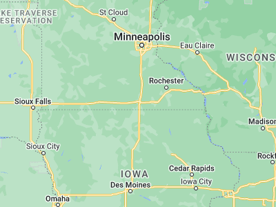 Map showing location of Albert Lea (43.64801, -93.36827)