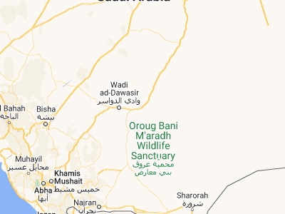 Map showing location of As Sulayyil (20.46067, 45.57792)