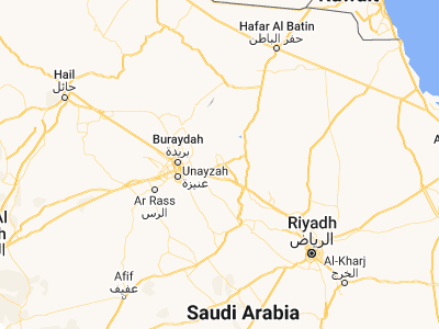 Map showing location of Az Zulfi (26.29945, 44.81542)