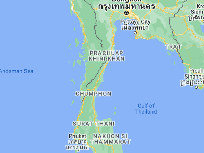 Map showing location of Bang Saphan Noi (11.07535, 99.44152)