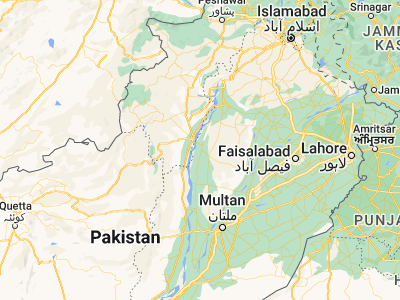 Map showing location of Bhakkar (31.62525, 71.06574)