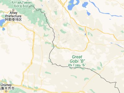 Map showing location of Bürenhayrhan (46.08333, 91.56667)