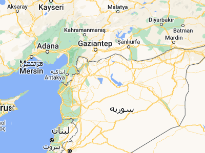 Map showing location of Dayr Ḩāfir (36.15694, 37.70778)