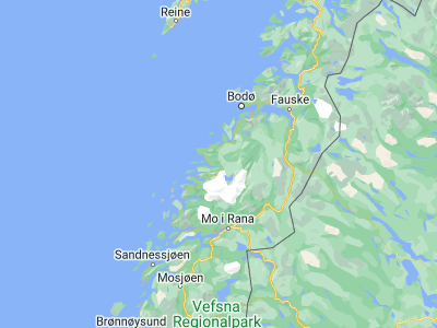 Map showing location of Glomfjord (66.81667, 13.96667)