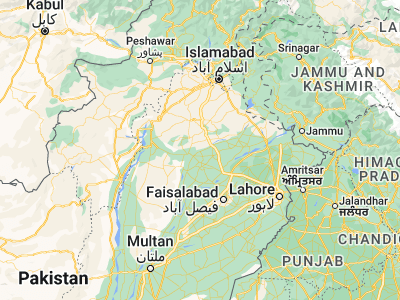 Map showing location of Jhawāriān (32.36139, 72.62278)