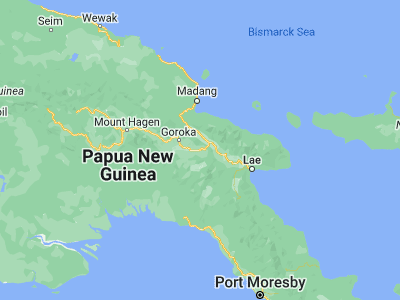 Map showing location of Kainantu (-6.28872, 145.86548)