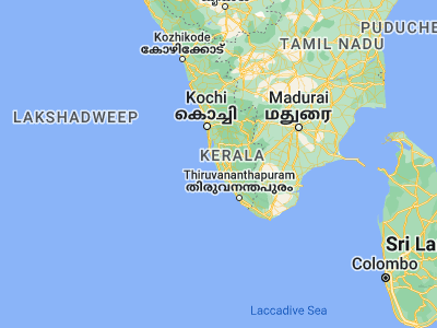 Map showing location of Kāyankulam (9.18333, 76.5)