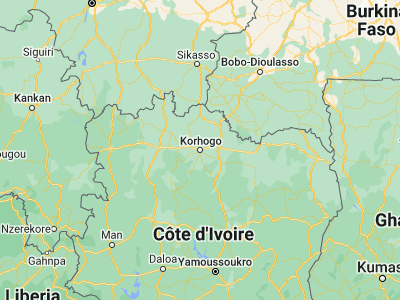 Map showing location of Korhogo (9.45803, -5.62961)