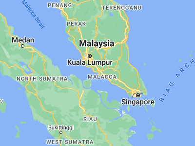 Map showing location of Kuala Sungai Baru (2.3594, 102.0353)