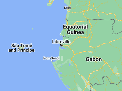 Map showing location of Libreville (0.39241, 9.45356)