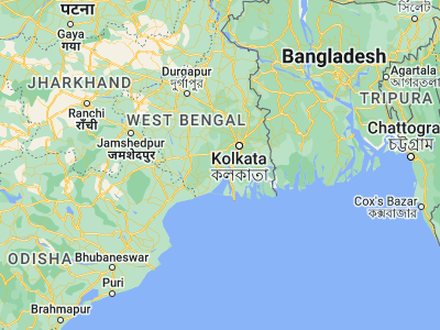 Map showing location of Mahīshādal (22.18333, 87.98333)