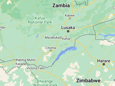 Map showing location of Monze (-16.28333, 27.48333)