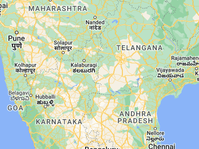 Map showing location of Nārāyanpet (16.73333, 77.5)