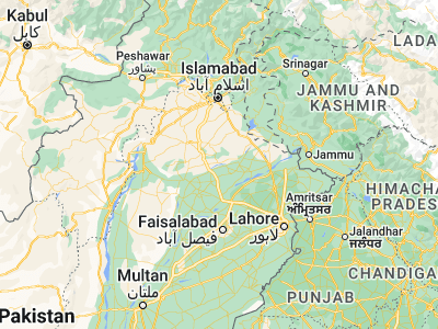 Map showing location of Pind Dādan Khān (32.58789, 73.04564)