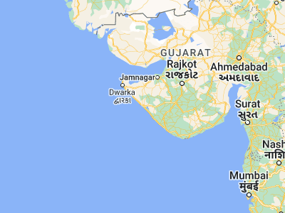 Map showing location of Porbandar (21.64219, 69.60929)