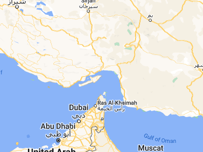 Map showing location of Qeshm (26.9581, 56.2719)