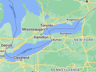 Map showing location of St. Catharines (43.16681, -79.24958)