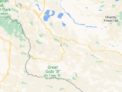 Map showing location of Tsetsegnuur (46.6, 93.26667)