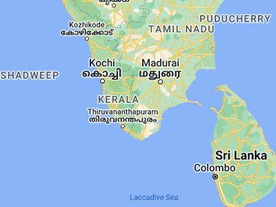 Map showing location of Vāsudevanallūr (9.23333, 77.41667)