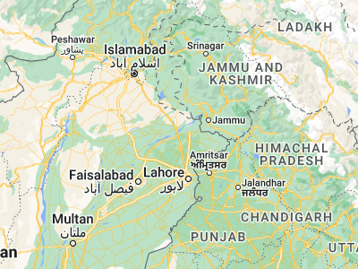 Map showing location of Wazīrābād (32.44583, 74.11594)